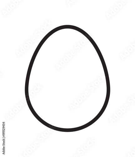 Hand-drawn black outline of an egg with an organic, irregular form, presented as a simple and minimalist graphic icon for creative design concepts and symbols