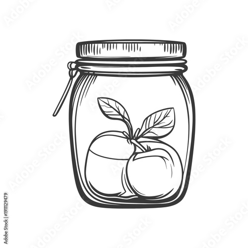 Hand drawn illustration showing preserved fruit inside a mason jar