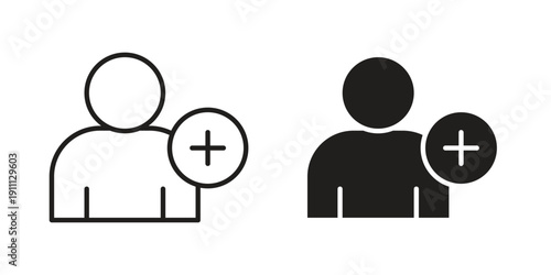 Add a new user icon. Line and Silhouette Icon Set.