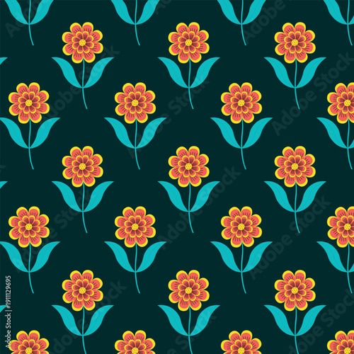 Seamless pattern with hand-drawn Mexican-style floral elements. Vector illustration.