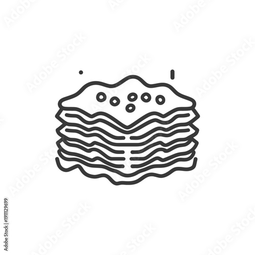 A black and white line art image of lasagna layers
