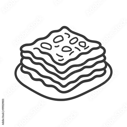 A stacked plate of prepared pasta layered with sauce