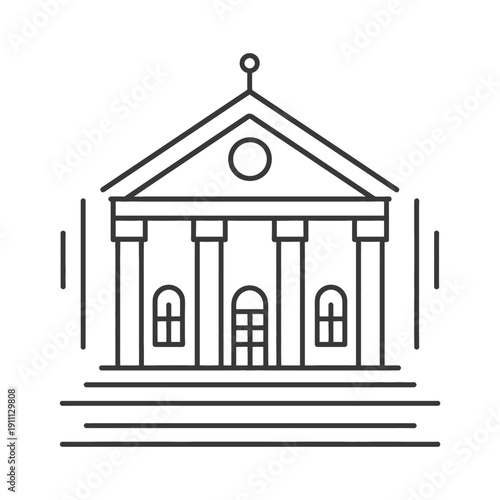A simple black and white illustration depicting a classical building