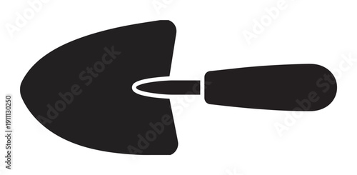 Black silhouette icon of a pointing trowel for construction work, presented as a simple and bold graphic symbol for building and masonry concepts in a minimalist style