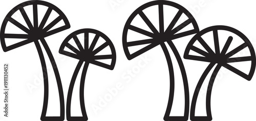 Stylized Outline Mushrooms on White Background, Nature and Fungi Vector Art
