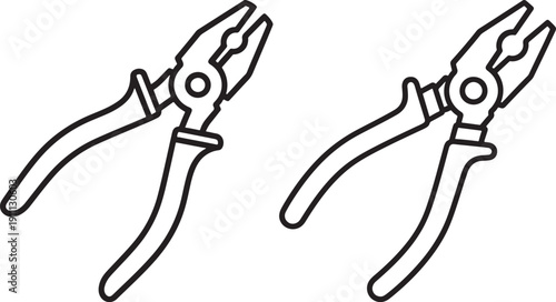 Pair of Pliers Tools in Outline Style, Construction and Repair Vector Icons