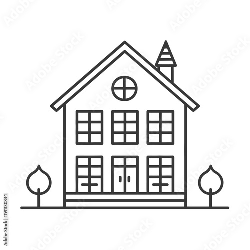 A detailed linear drawing of a traditional two story house