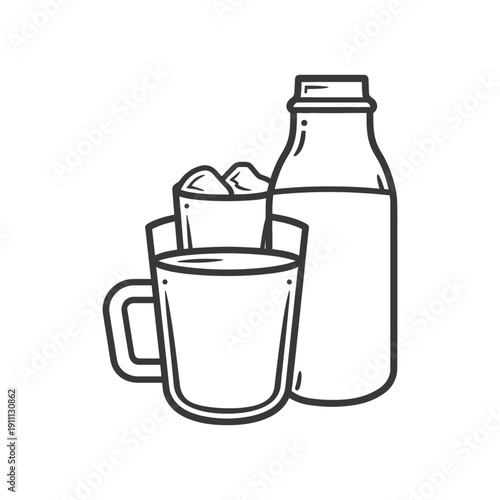 Outline depiction of beverage containers with ice for refreshments purposes