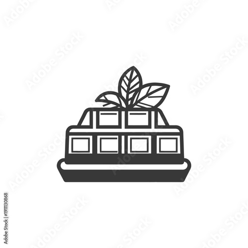 A simple graphic illustration showing chocolate and leafy plant elements