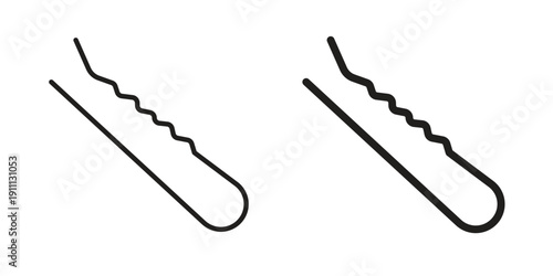 Bobby pin icon. Line and Silhouette Icon Set.