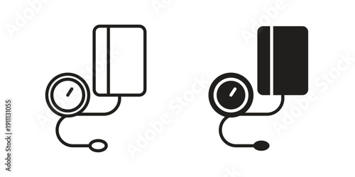 Blood pressure meter icon. Line and Silhouette Icon Set.