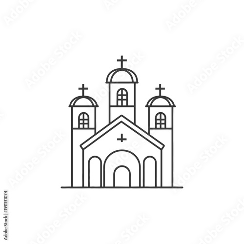 Simple black and white illustration of a religious church building
