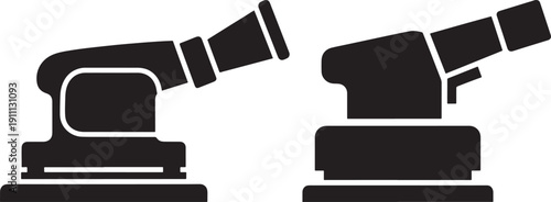 Orbital Sander Tools in Black Silhouette Style, Woodworking and Renovation Vector Icons