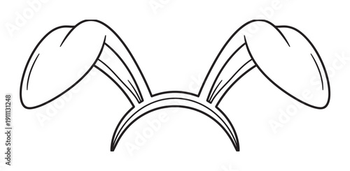 Bunny ears headband in a simple black and white line art style, a cute costume accessory for an Easter celebration, party, or playful dress-up event with a festive mood