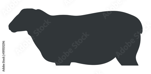 Dark gray silhouette of a sheep standing in profile, a simple and minimal graphic icon representing farming, livestock, and agriculture in a clean, modern vector style