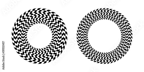 Set of Abstract Circle Design Elements with Optical Illusion of Rotation Movement. 