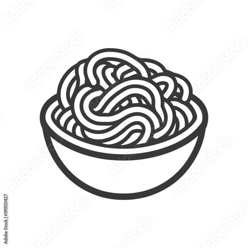 A monochrome illustration of spaghetti noodles in a bowl