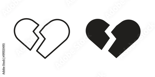 Broken heart icon. Line and Silhouette Icon Set.