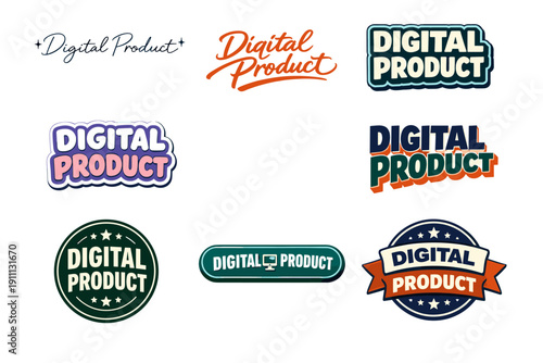 Digital product logo collection in various typography styles