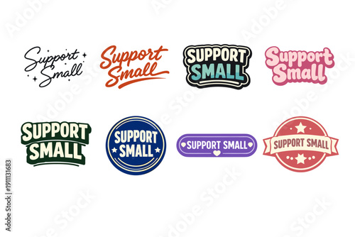 Colorful support small business designs in various styles