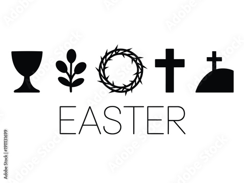 A symbolic Easter graphic with Christian icons on a white background