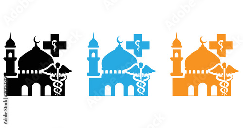 Iconic silhouettes of architectural landmarks from different cultures isolated on transparent background, Vector