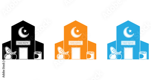 Three stylized icons representing different cultural or religious symbols on buildings isolated on transparent background, Vector