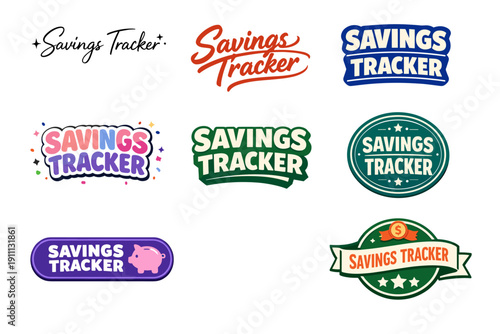 Colorful savings tracker logo designs collection in various styles and themes