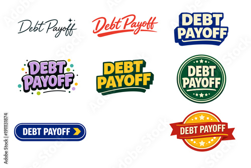 Debt payoff logo designs in various styles and colors