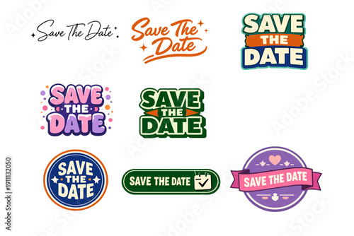 Collection of colorful save the date designs with creative typography