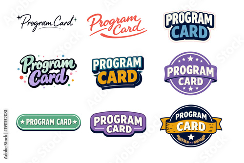 Variety of program card logos in different fonts and styles