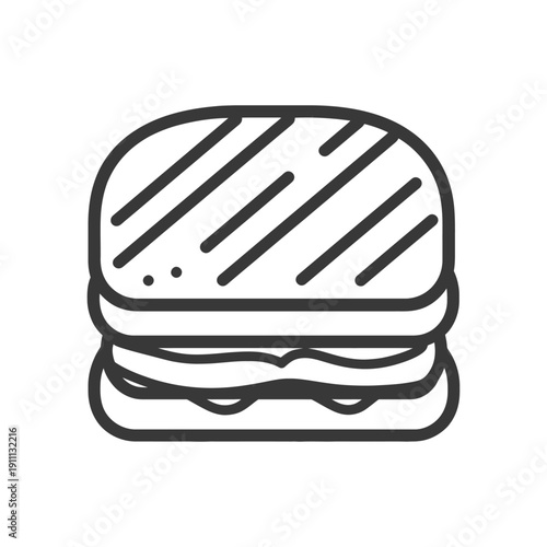 A simple black and white line drawing of a sandwich