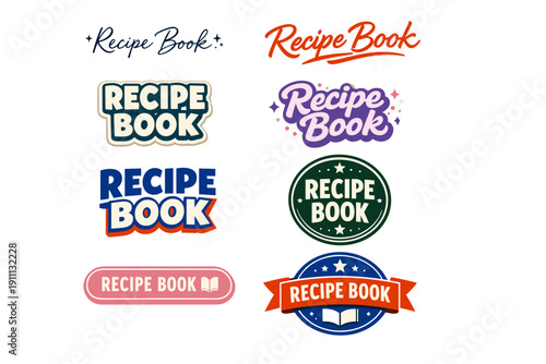 Colorful recipe book labels collection in various stylish designs
