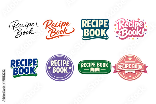 Colorful recipe book logos collection in various styles and designs