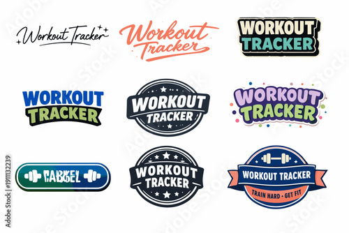 Colorful workout tracker logo designs with diverse styles and patterns