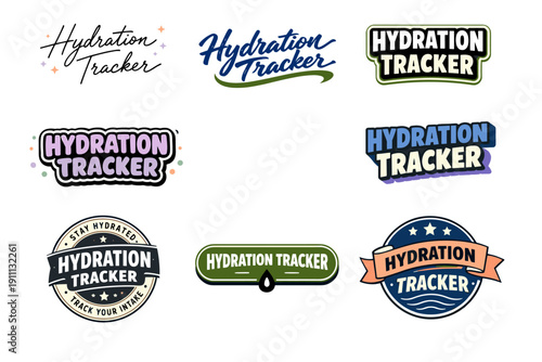 Diverse hydration tracker logo designs in various styles and colors