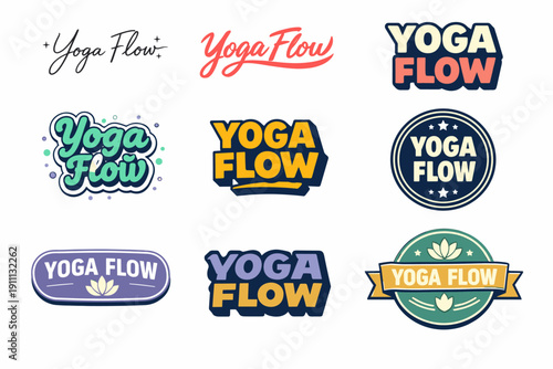 Diverse yoga flow logos collection with retro and modern designs