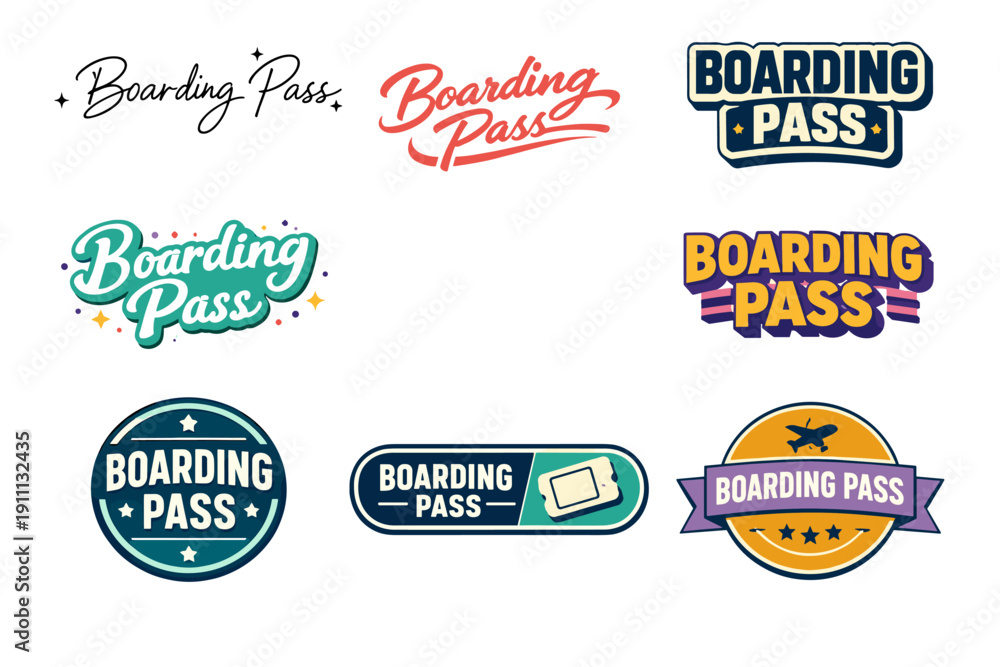 Naklejka premium Stylish boarding pass logos in various designs and colors