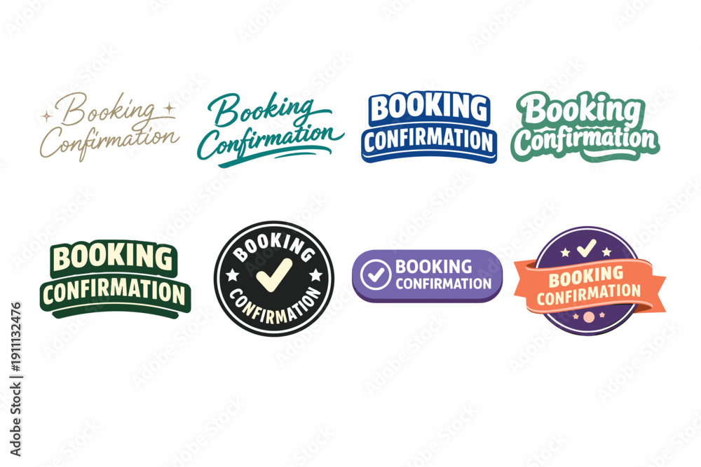 Obraz premium Variety of booking confirmation logos in diverse styles and colors