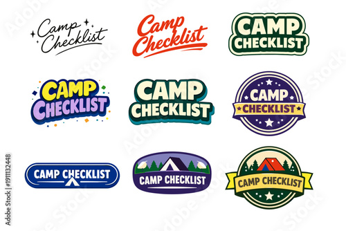 Camp checklist logo designs in various retro and modern styles