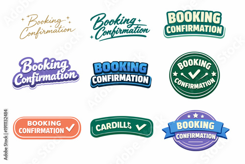 Booking confirmation badge collection in various styles and colors