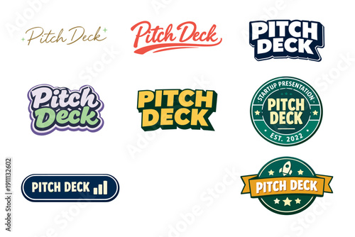 Variety of modern pitch deck logos with creative designs and typography