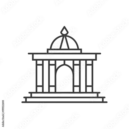 Linear Drawing Depicting Architectural Structure With Domed Roof