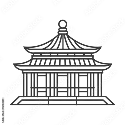 A detailed graphic illustration of an Asian style building