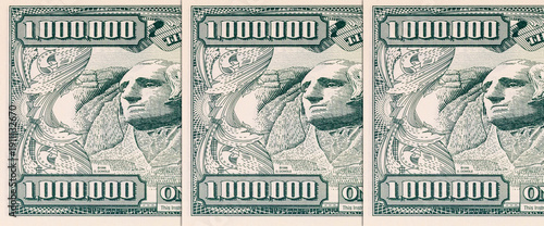 Souvenir banknote 1000000 dollars of the United States of America with the image of the Mount Rushmore memorial. One million dollars. USA money