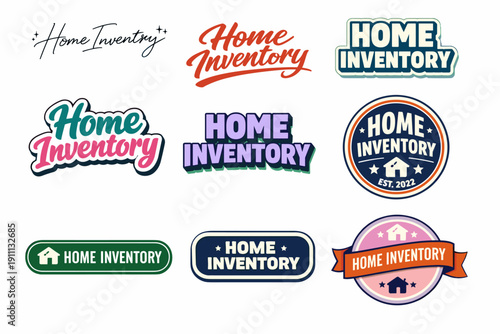 Various home inventory logo designs featuring diverse styles and colors