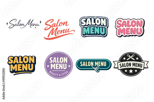 Variety of salon menu logo designs with diverse typography styles