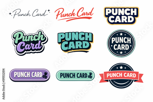 Collection of punch card logos in various creative styles and designs