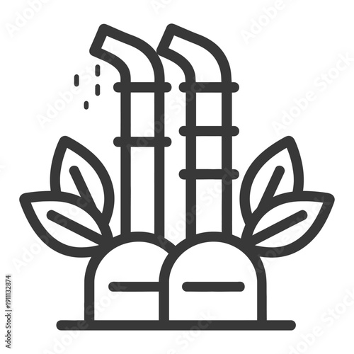 Two sugarcane stalks with leaves and droplets are depicted here