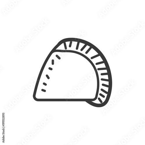 An isolated outline illustration depicts a filled hand held pastry item